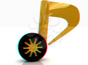 note is car-wheel on a white. Anaglyph. View with red/cyan glasses to see in 3D. 3D illustration