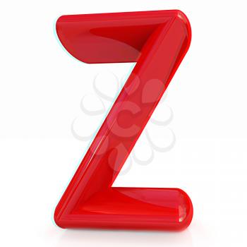 Alphabet on white background. Letter Z on a white background. Anaglyph. View with red/cyan glasses to see in 3D. 3D illustration