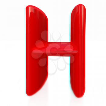Alphabet on white background. Letter H on a white background. Anaglyph. View with red/cyan glasses to see in 3D. 3D illustration