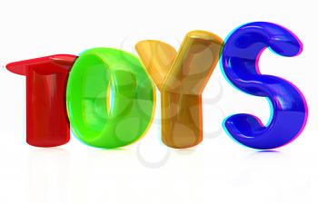 Toys 3d text on a white background. Anaglyph. View with red/cyan glasses to see in 3D. 3D illustration