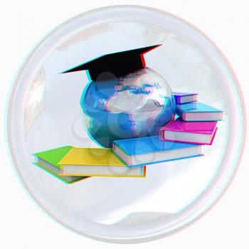 Global Education button on a white background. Anaglyph. View with red/cyan glasses to see in 3D. 3D illustration