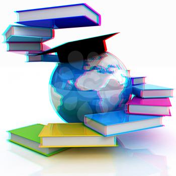 Global Education. Anaglyph. View with red/cyan glasses to see in 3D. 3D illustration