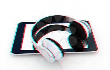 phone and headphones on a white background. 3D illustration. Anaglyph. View with red/cyan glasses to see in 3D.