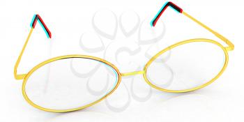 glasses on a white background. 3D illustration. Anaglyph. View with red/cyan glasses to see in 3D.