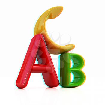 colorful abc on white background. 3D illustration. Anaglyph. View with red/cyan glasses to see in 3D.
