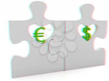 currency pair on a white background. Anaglyph. View with red/cyan glasses to see in 3D. 3D illustration