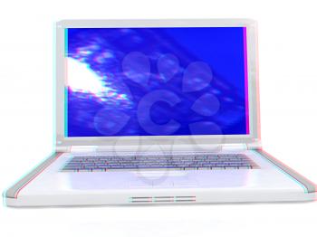 Laptop on a white background. Anaglyph. View with red/cyan glasses to see in 3D. 3D illustration