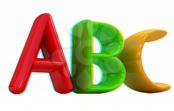 colorful abc on white background. 3D illustration. Anaglyph. View with red/cyan glasses to see in 3D.