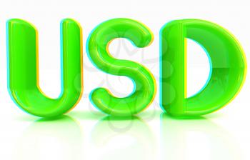 USD 3d text on a white background. 3D illustration. Anaglyph. View with red/cyan glasses to see in 3D.