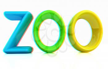 Colorful 3d text Zoo on a white background. 3D illustration. Anaglyph. View with red/cyan glasses to see in 3D.