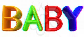 3d colorful text buby on a white background. 3D illustration. Anaglyph. View with red/cyan glasses to see in 3D.