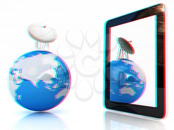 The concept of mobile high-speed Internet and planet earth on a white background. 3D illustration. Anaglyph. View with red/cyan glasses to see in 3D.