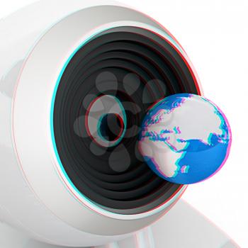 Web-cam and earth. Global on line concept on a white background. 3D illustration. Anaglyph. View with red/cyan glasses to see in 3D.