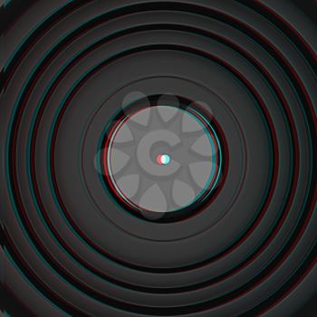 Web camera lens close-up. 3D illustration. Anaglyph. View with red/cyan glasses to see in 3D.