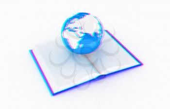 colorful real books and Earth. 3D illustration. Anaglyph. View with red/cyan glasses to see in 3D.