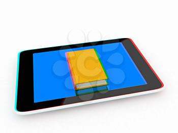 tablet pc and book on white background. 3D illustration. Anaglyph. View with red/cyan glasses to see in 3D.