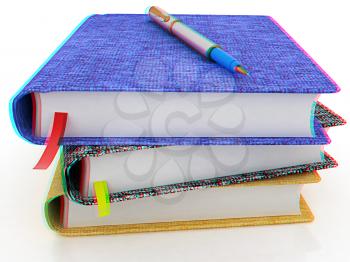 pen on notepad stack on a white background. Anaglyph. View with red/cyan glasses to see in 3D. 3D illustration