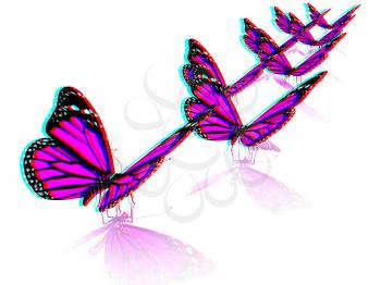 Butterfly on a white background. 3D illustration. Anaglyph. View with red/cyan glasses to see in 3D.