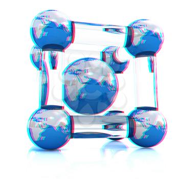 Abstract molecule model of the Earth on a white. Anaglyph. View with red/cyan glasses to see in 3D. 3D illustration