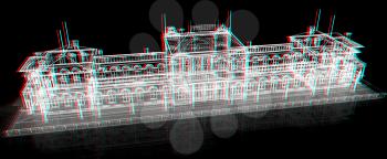 3D abstract architecture on a black background. 3D illustration. Anaglyph. View with red/cyan glasses to see in 3D.