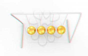 Gold Ball on a white background. 3D illustration. Anaglyph. View with red/cyan glasses to see in 3D.