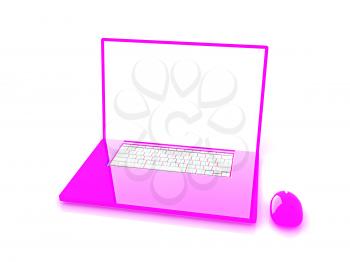 Pink laptop on a white background. 3D illustration. Anaglyph. View with red/cyan glasses to see in 3D.