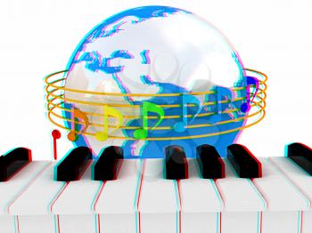 Global Music. Isolated on white background. Anaglyph. View with red/cyan glasses to see in 3D. 3D illustration