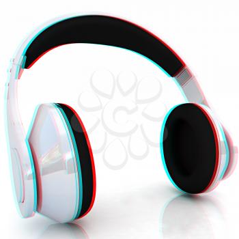 headphones on a white background. Anaglyph. View with red/cyan glasses to see in 3D. 3D illustration