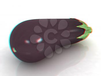 eggplant on a white background. 3D illustration. Anaglyph. View with red/cyan glasses to see in 3D.