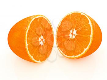 half oranges on a white background. 3D illustration. Anaglyph. View with red/cyan glasses to see in 3D.
