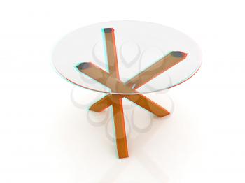 exotic glass table on white background. 3D illustration. Anaglyph. View with red/cyan glasses to see in 3D.