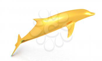golden dolphin on a white background. 3D illustration. Anaglyph. View with red/cyan glasses to see in 3D.