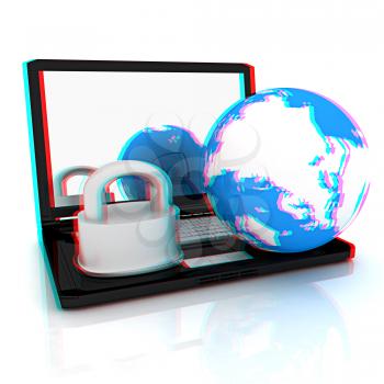 Internet security concept on a white background. 3D illustration. Anaglyph. View with red/cyan glasses to see in 3D.