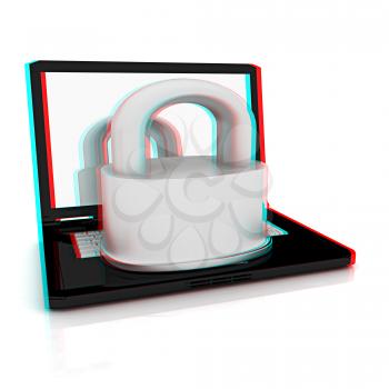 Computer security concept on a white background. 3D illustration. Anaglyph. View with red/cyan glasses to see in 3D.