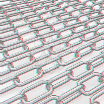 Metal chains on a white background. 3D illustration. Anaglyph. View with red/cyan glasses to see in 3D.
