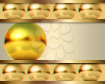 Abstract template with golden ball. 3D illustration. Anaglyph. View with red/cyan glasses to see in 3D.