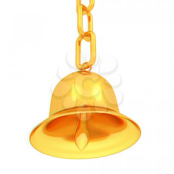 Gold bell on a white background. 3D illustration. Anaglyph. View with red/cyan glasses to see in 3D.