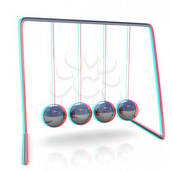 Newton's balls on white background. 3D illustration. Anaglyph. View with red/cyan glasses to see in 3D.
