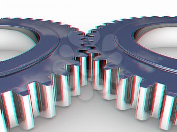 Gear set on a white background. 3D illustration. Anaglyph. View with red/cyan glasses to see in 3D.