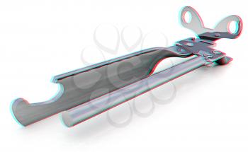 A can opener isolated against a white background (CLIPPING PATH). 3D illustration. Anaglyph. View with red/cyan glasses to see in 3D.