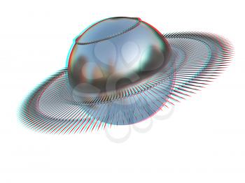 3d fantastic object with the ball. 3D illustration. Anaglyph. View with red/cyan glasses to see in 3D.
