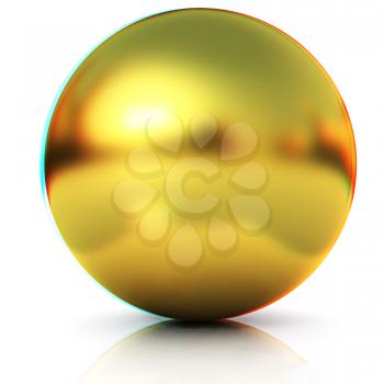 Gold Ball on a white background. Anaglyph. View with red/cyan glasses to see in 3D. 3D illustration