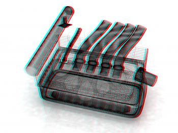 Exhaust system on a white background. 3D illustration. Anaglyph. View with red/cyan glasses to see in 3D.