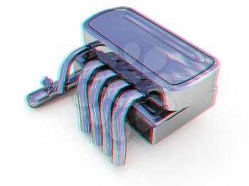 Exhaust system on a white background. 3D illustration. Anaglyph. View with red/cyan glasses to see in 3D.