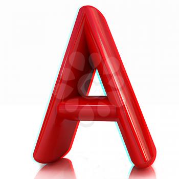 Alphabet on white background. Letter A on a white background. Anaglyph. View with red/cyan glasses to see in 3D. 3D illustration