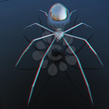 Chrome spider on a white background. 3D illustration. Anaglyph. View with red/cyan glasses to see in 3D.