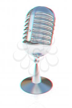 metal microphone on a white background. 3D illustration. Anaglyph. View with red/cyan glasses to see in 3D.