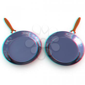 Pan with handle on white background. 3D illustration. Anaglyph. View with red/cyan glasses to see in 3D.