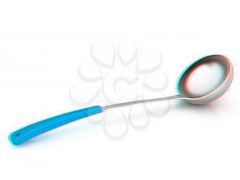 soup ladle on white background. 3D illustration. Anaglyph. View with red/cyan glasses to see in 3D.