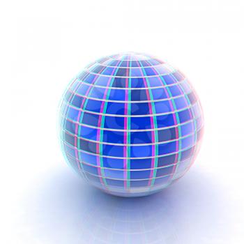abstract 3d sphere with blue mosaic design on a white background. 3D illustration. Anaglyph. View with red/cyan glasses to see in 3D.